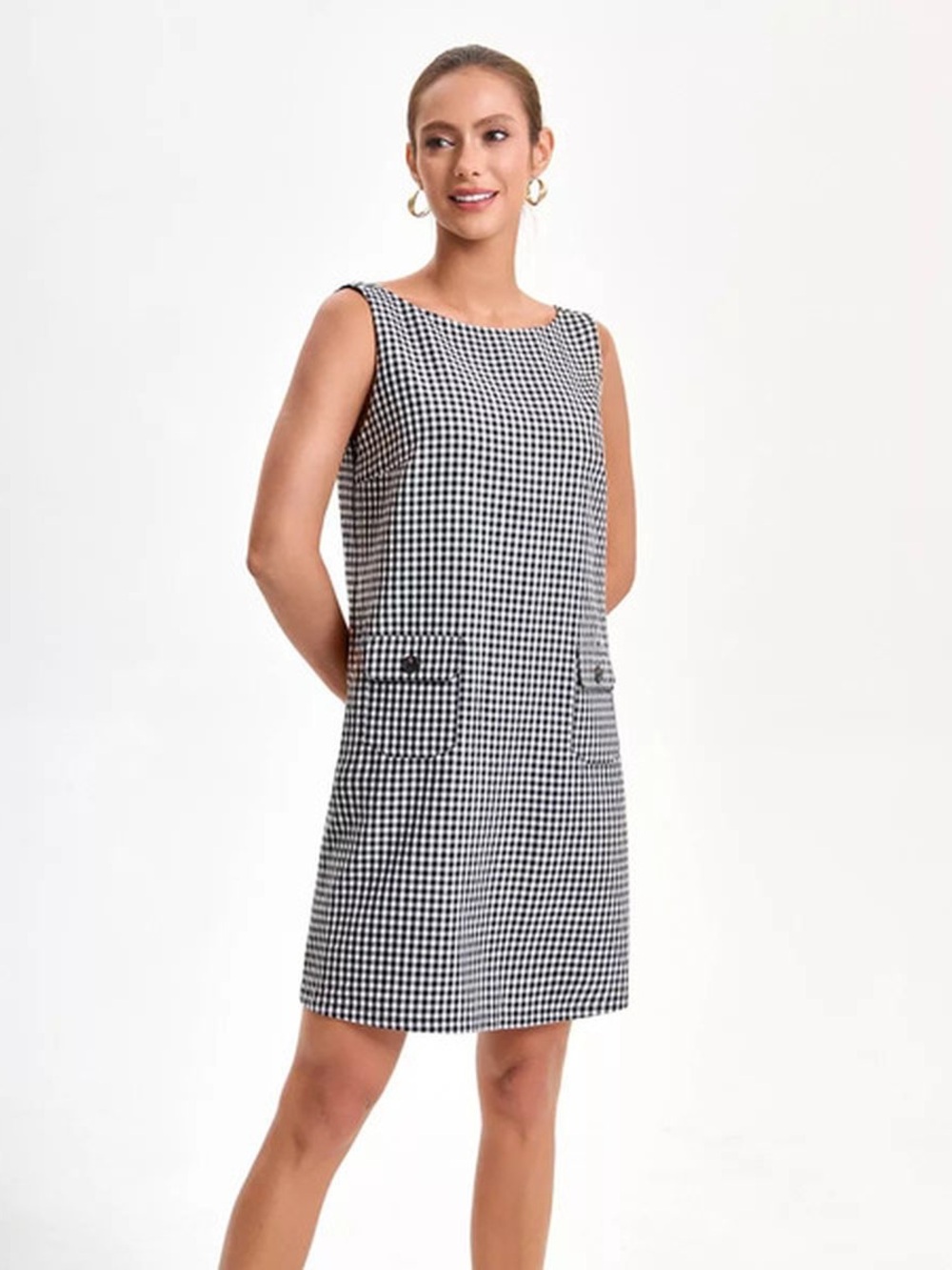 a new day Black and White Gingham Sleeveless Shift Dress